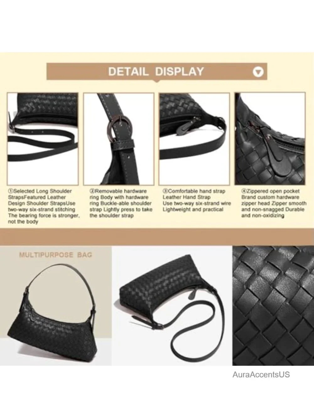 Woven Faux Leather Hobo Bag Crossbody Shoulder Tote Purse